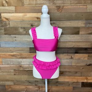Shein hot pink ruffled high waisted bikini